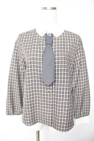 画像: F i.n.t / プチネクタイ付きクレリックチェックシャツ  グレー Y-26-01-22-076-CA-BL-SZ-ZY