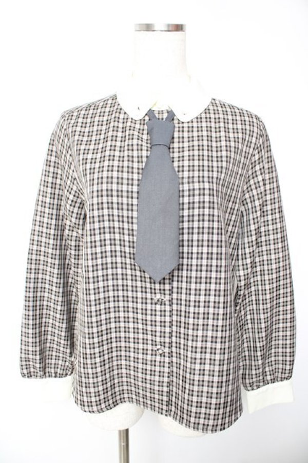 画像1: F i.n.t / プチネクタイ付きクレリックチェックシャツ  グレー Y-26-01-22-076-CA-BL-SZ-ZY (1)