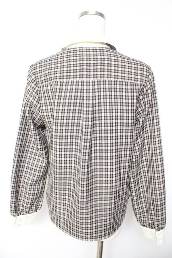 画像2: F i.n.t / プチネクタイ付きクレリックチェックシャツ  グレー Y-26-01-22-076-CA-BL-SZ-ZY (2)