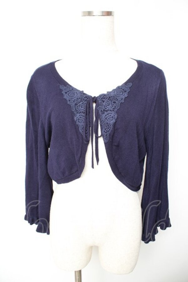 画像1: an another angelus / レースモチーフ使いニットボレロ  紺 Y-26-01-22-077-LO-TO-SZ-ZY (1)