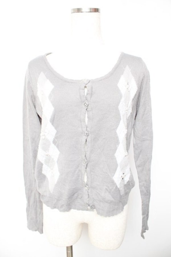 画像1: axes femme / アーガイルJQカーディガン M グレー Y-26-01-22-082-AX-TO-SZ-ZY (1)