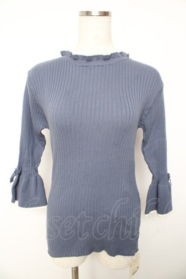 画像1: F&A / 袖口リボン7分袖ニットプルオーバー F ブルー Y-26-01-22-097-LO-TO-SZ-ZY (1)