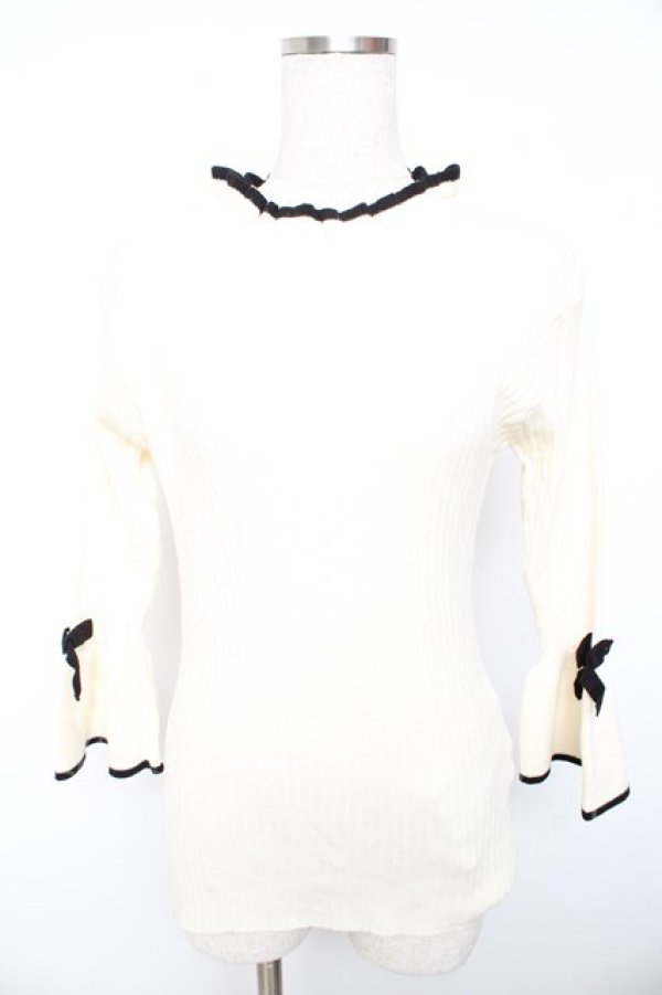 画像1: F&A / 袖口リボン7分袖ニットプルオーバー F アイボリー Y-26-01-22-100-LO-TO-SZ-ZY (1)