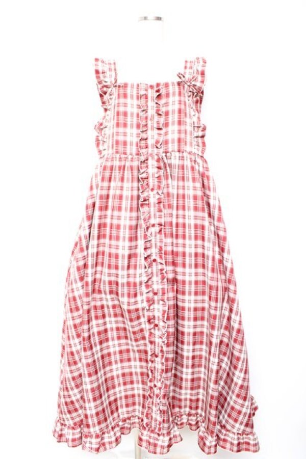 画像1: FLC / 皆方由衣コラボ/チェックフリルジャンパースカート  赤 Y-26-01-22-119-LO-OP-SZ-ZY (1)