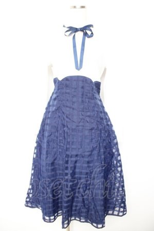 画像: axes femme / シアーチェックドッキングワンピース F 紺 Y-26-01-22-121-AX-OP-SZ-ZY