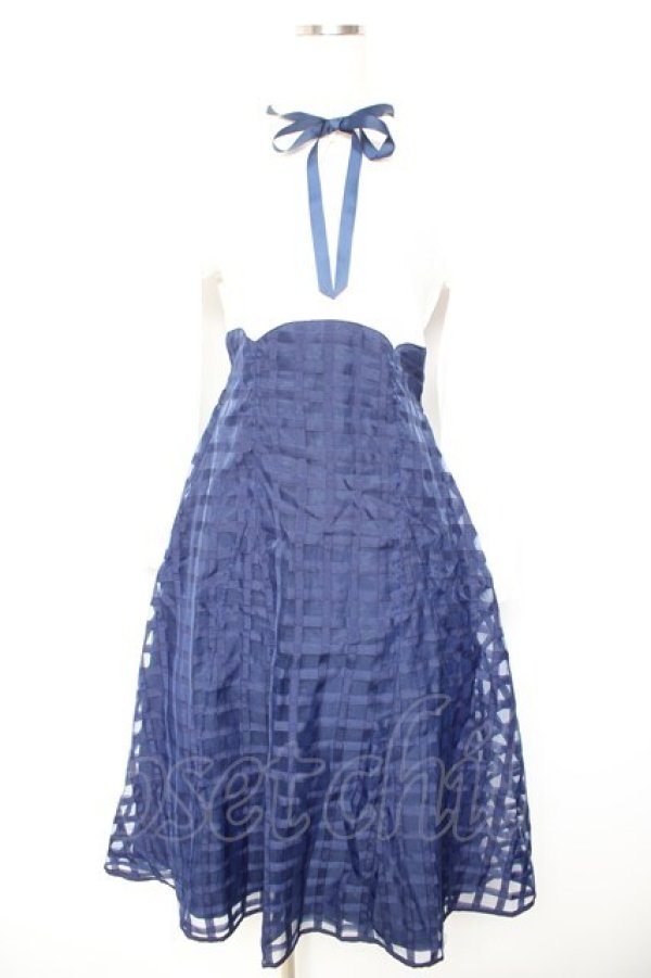 画像1: axes femme / シアーチェックドッキングワンピース F 紺 Y-26-01-22-121-AX-OP-SZ-ZY (1)