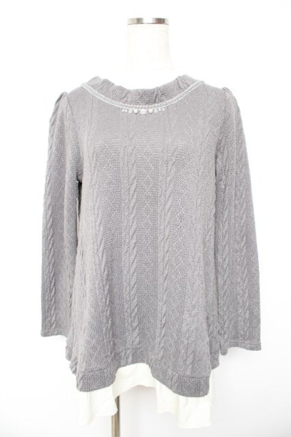 画像1: axes femme / ニットレイヤードワンピース M グレー Y-26-01-22-129-AX-OP-SZ-ZY (1)