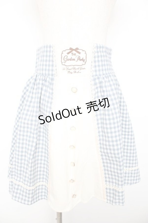 画像1: Amavel / ギンガムチェック柄切替刺繍入りサリバンスカート M サックス Y-26-01-22-153-CA-SK-SZ-ZY (1)