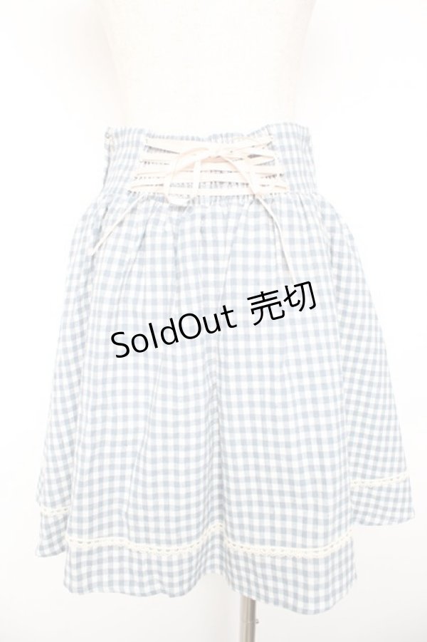 画像2: Amavel / ギンガムチェック柄切替刺繍入りサリバンスカート M サックス Y-26-01-22-153-CA-SK-SZ-ZY (2)