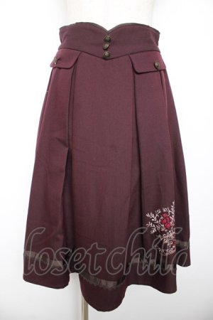画像: axes femme / ローズ刺繍フレアスカート  ワイン Y-26-01-22-155-AX-SK-SZ-ZY