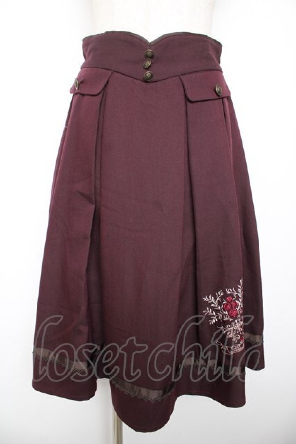 画像1: axes femme / ローズ刺繍フレアスカート  ワイン Y-26-01-22-155-AX-SK-SZ-ZY (1)