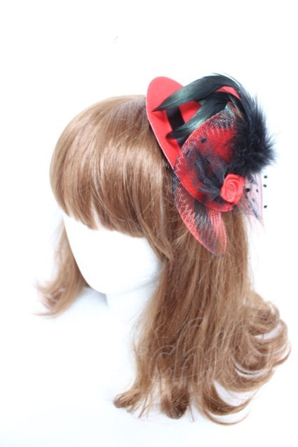 画像1: MABLE / バラ羽根付きミニハット  赤 Y-26-01-22-024-GO-AC-SZ-ZY (1)