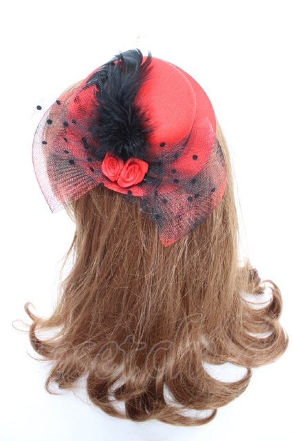 画像2: MABLE / バラ羽根付きミニハット  赤 Y-26-01-22-024-GO-AC-SZ-ZY (2)