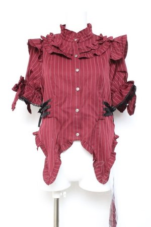 画像: Chalmiere / ストライプリボンブラウス M ワイン Y-26-01-24-045-LO-BL-SZ-ZY