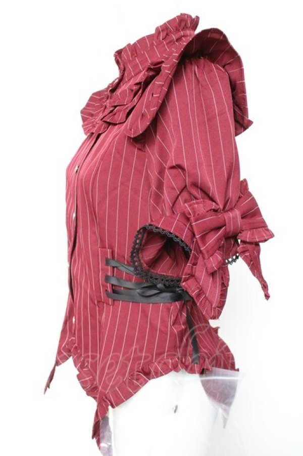 画像2: Chalmiere / ストライプリボンブラウス M ワイン Y-26-01-24-045-LO-BL-SZ-ZY (2)