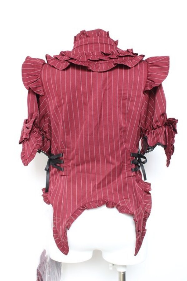 画像3: Chalmiere / ストライプリボンブラウス M ワイン Y-26-01-24-045-LO-BL-SZ-ZY (3)