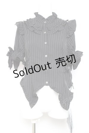 画像: Chalmiere / ストライプリボンブラウス M 黒 Y-26-01-24-047-LO-BL-SZ-ZY