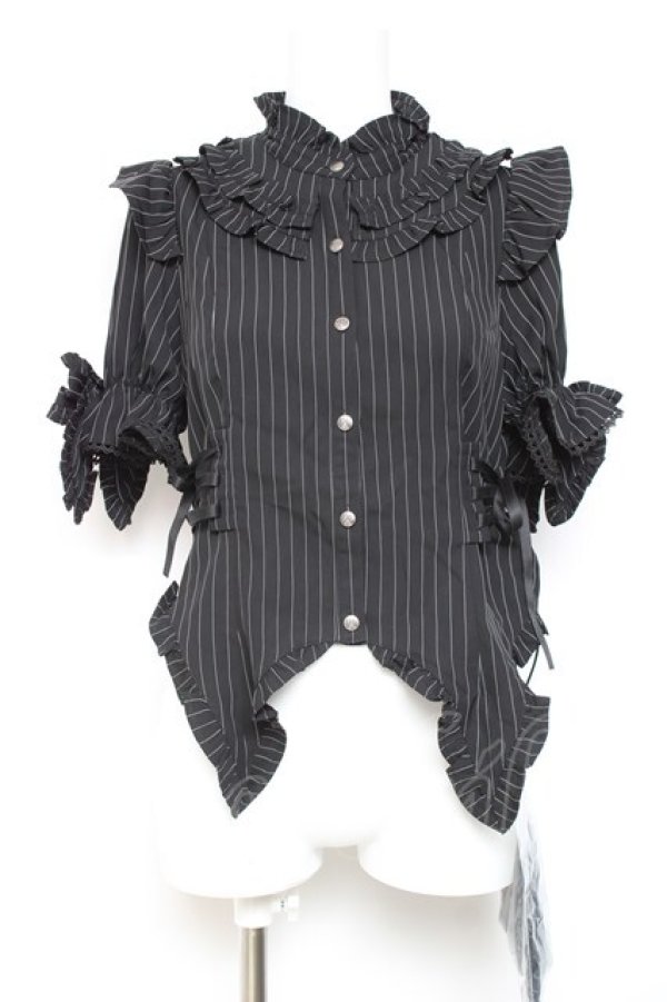 画像1: Chalmiere / ストライプリボンブラウス M 黒 Y-26-01-24-047-LO-BL-SZ-ZY (1)