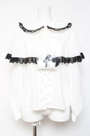 画像: Ank Rouge / ぽんぽんリボンケープブラウス M 白 Y-26-01-24-053-CA-BL-SZ-ZY