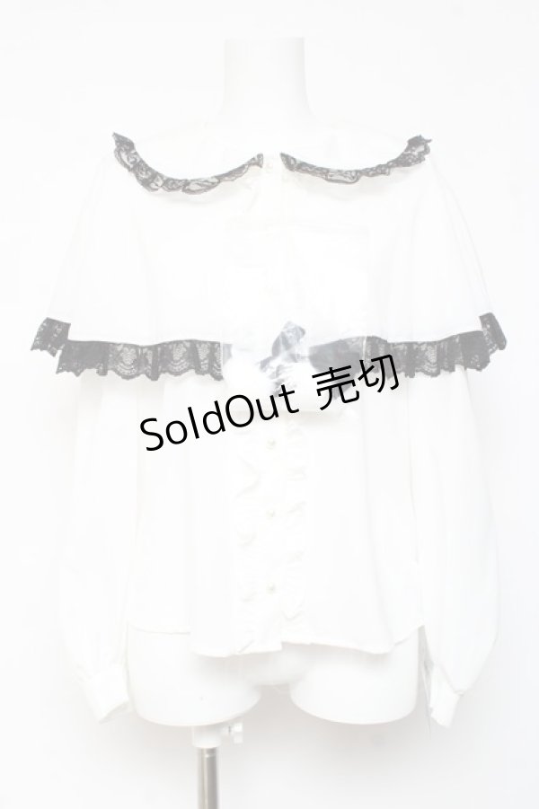 画像1: Ank Rouge / ぽんぽんリボンケープブラウス M 白 Y-26-01-24-053-CA-BL-SZ-ZY (1)