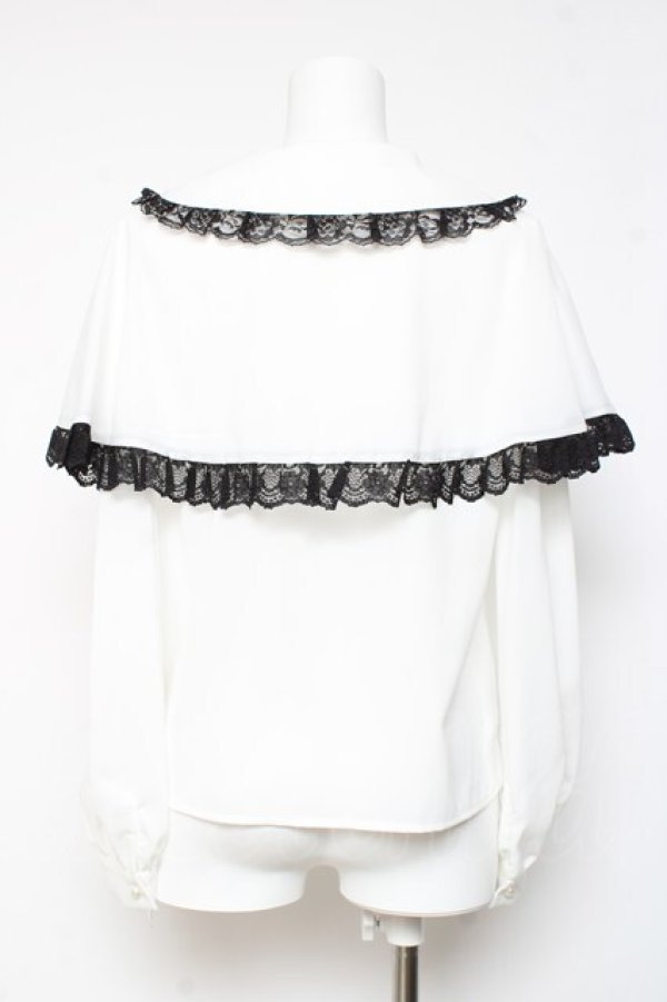 画像2: Ank Rouge / ぽんぽんリボンケープブラウス M 白 Y-26-01-24-053-CA-BL-SZ-ZY (2)