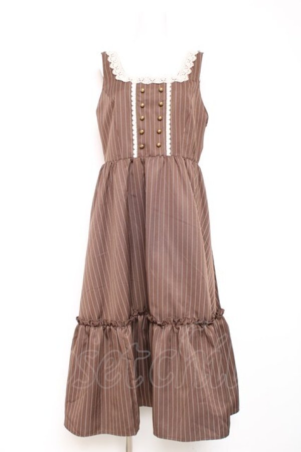 画像1: m petit by misako / TT*AOKストライプジャンパースカート LL ブラウン Y-26-01-24-073-LO-OP-SZ-ZY (1)