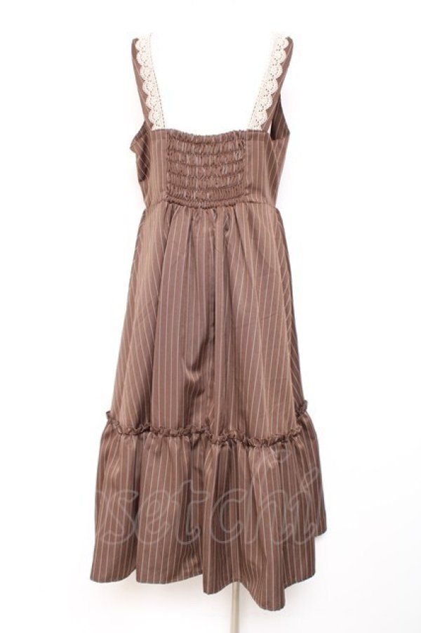 画像2: m petit by misako / TT*AOKストライプジャンパースカート LL ブラウン Y-26-01-24-073-LO-OP-SZ-ZY (2)