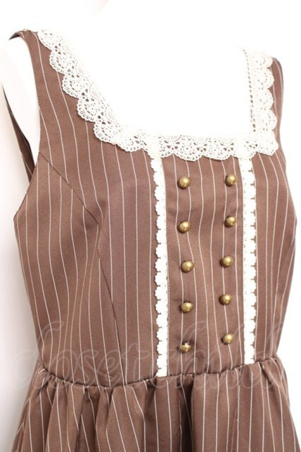 画像3: m petit by misako / TT*AOKストライプジャンパースカート LL ブラウン Y-26-01-24-073-LO-OP-SZ-ZY (3)