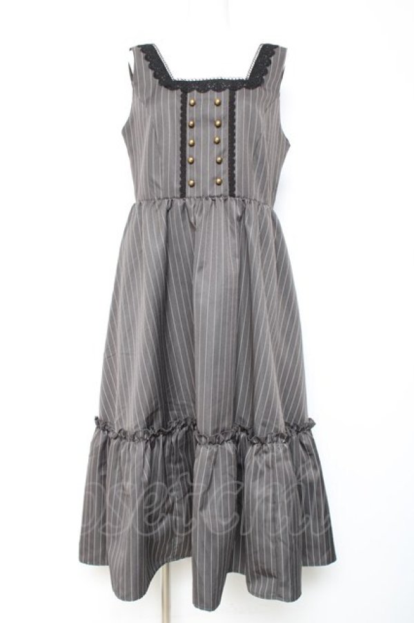 画像1: m petit by misako / TT*AOKストライプジャンパースカート LL グレー Y-26-01-24-074-LO-OP-SZ-ZY (1)