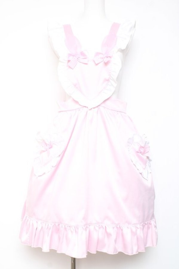 画像1: Nile Perch / ハートエプロンジャンパースカート  ピンク Y-26-01-24-077-LO-OP-SZ-ZY (1)