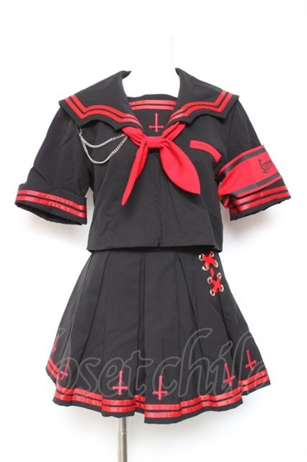画像1: Grrr the Lipper / 魔界学園セーラーセットアップ F ブラック×レッド Y-26-01-24-083-PU-OP-SZ-ZY (1)