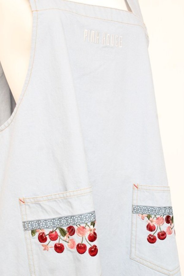 画像6: PINK HOUSE / チェリー刺繍使いデニムジャンパースカート F サックス Y-26-01-24-091-LO-SK-SZ-ZY (6)
