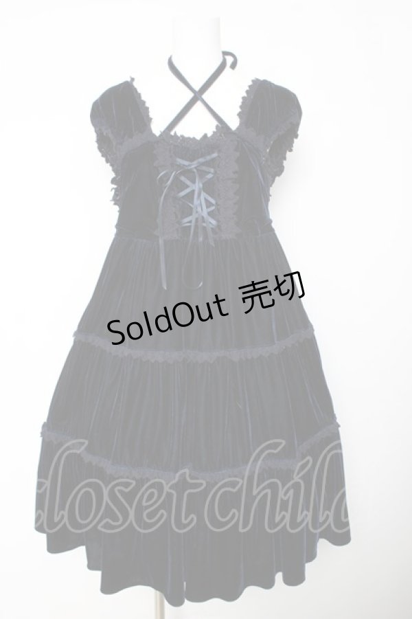 画像1: BABY, THE STARS SHINE BRIGHT / ベロア3段ティアードベビードールジャンパースカート  紺 Y-26-01-24-109-BA-OP-SZ-ZY (1)