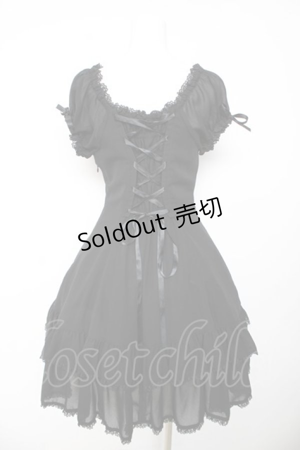 画像2: metamorphose / 半袖裾フリルワンピース  ブラック Y-26-01-24-113-ME-OP-SZ-ZY (2)