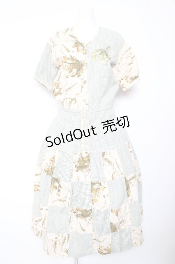 画像1: WONDERFUL WORLD / たんぽぽ柄パッチワークワンピース F 薄荷 Y-26-01-24-115-LO-OP-SZ-ZY (1)