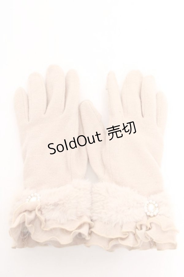 画像1: Maison de FLEUR / ファーリボンフリルグローブ F ベージュ Y-26-01-24-003-LO-ZA-SZ-ZT0204M (1)