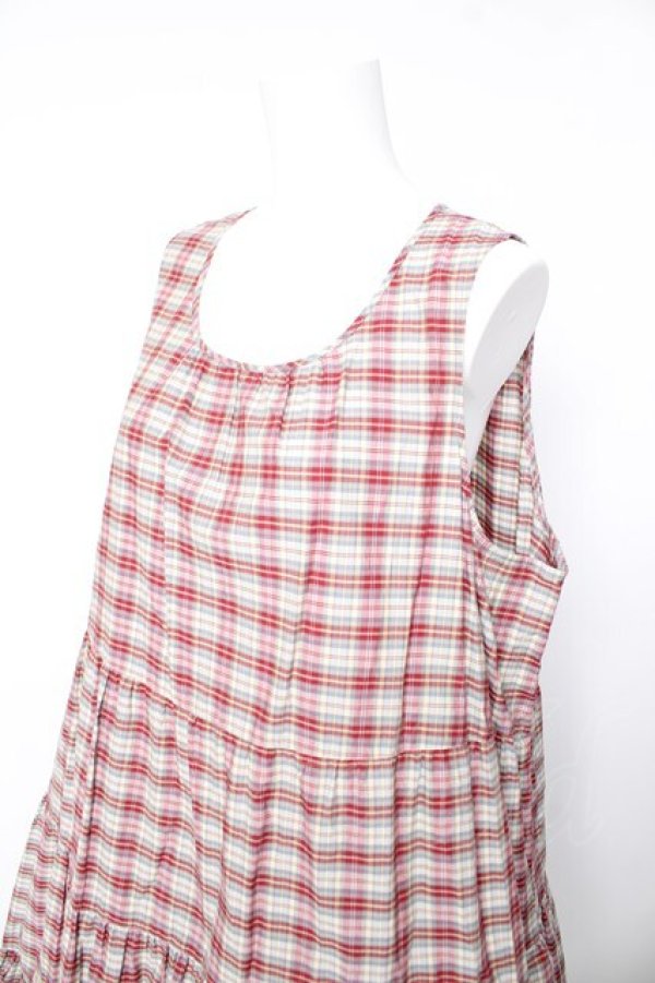 画像3: PINK HOUSE / オリジナルチェックノースリーブワンピース F レッド×サックス Y-26-01-24-121-LO-OP-SZ-ZY (3)