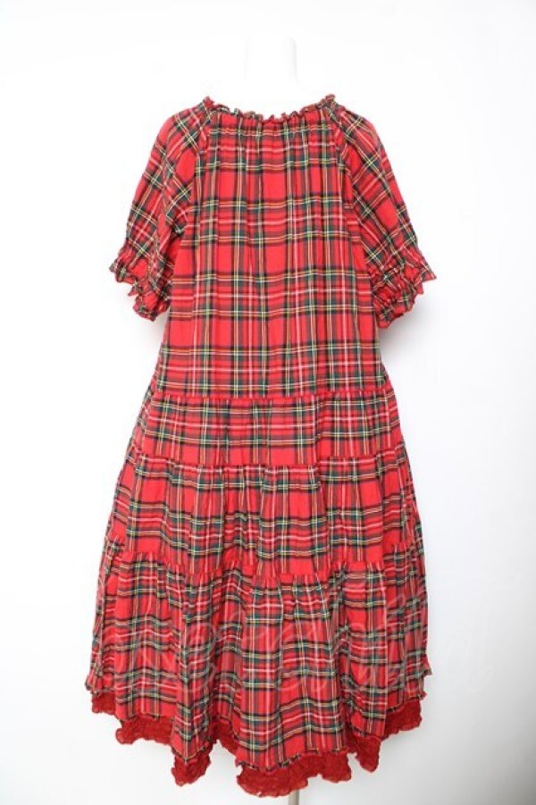 画像2: PINK HOUSE / コットンリネンタータンチェックロングティアードワンピース F 赤 Y-26-01-24-122-LO-OP-SZ-ZY (2)