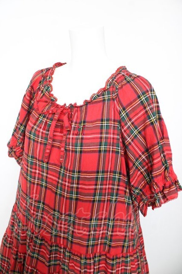 画像3: PINK HOUSE / コットンリネンタータンチェックロングティアードワンピース F 赤 Y-26-01-24-122-LO-OP-SZ-ZY (3)