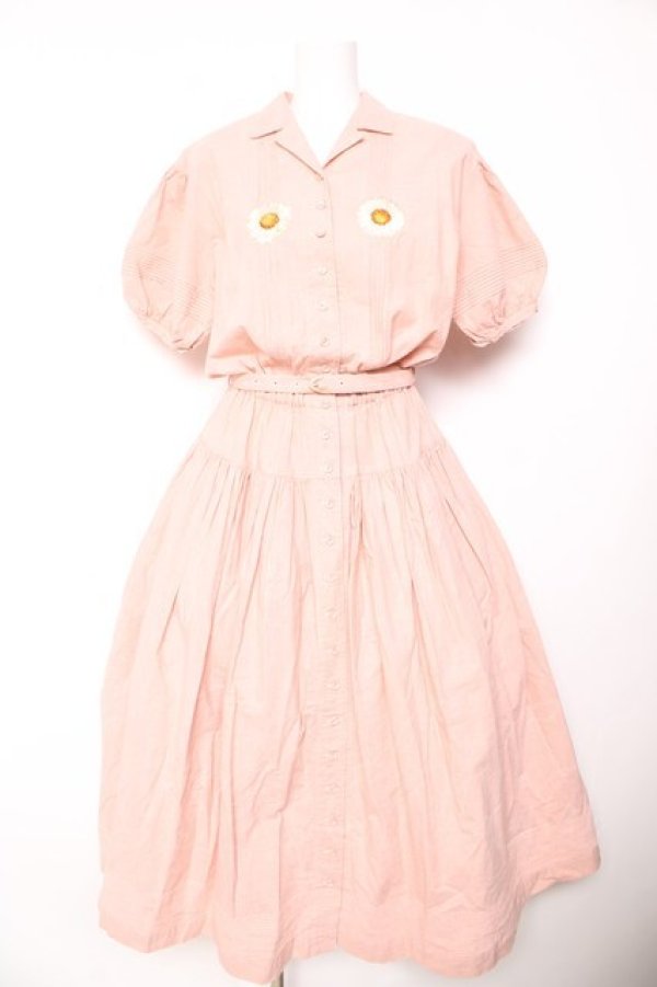 画像1: PINK HOUSE / ヒナギク刺繍ベルト付きワンピース F ピンク Y-26-01-24-124-LO-OP-SZ-ZY (1)