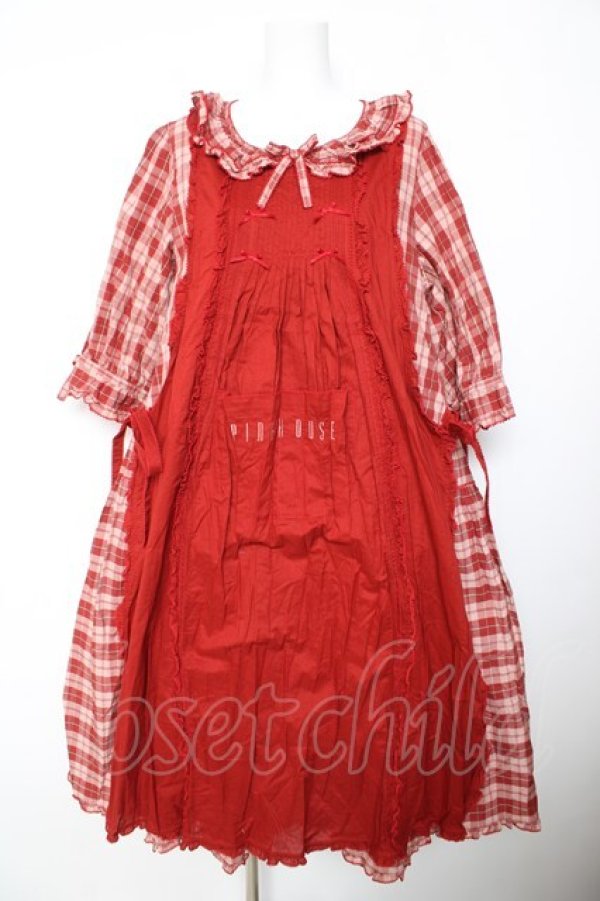 画像1: PINK HOUSE / エプロン付きオリジナルチェックワンピース F 赤 Y-26-01-24-125-LO-OP-SZ-ZY (1)