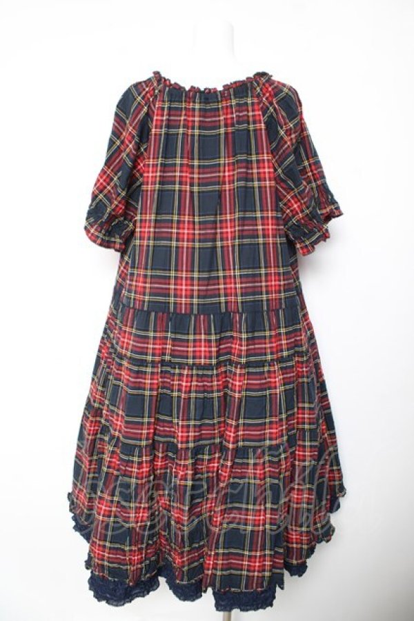 画像2: PINK HOUSE / コットンリネンタータンチェックロングティアードワンピース F 紺 Y-26-01-24-126-LO-OP-SZ-ZY (2)