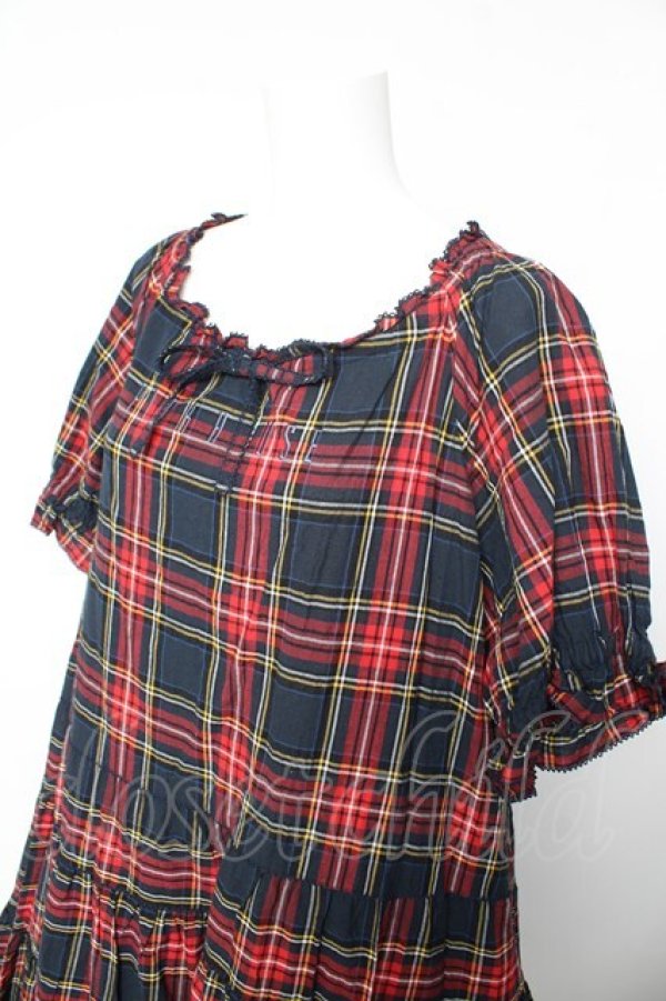 画像3: PINK HOUSE / コットンリネンタータンチェックロングティアードワンピース F 紺 Y-26-01-24-126-LO-OP-SZ-ZY (3)