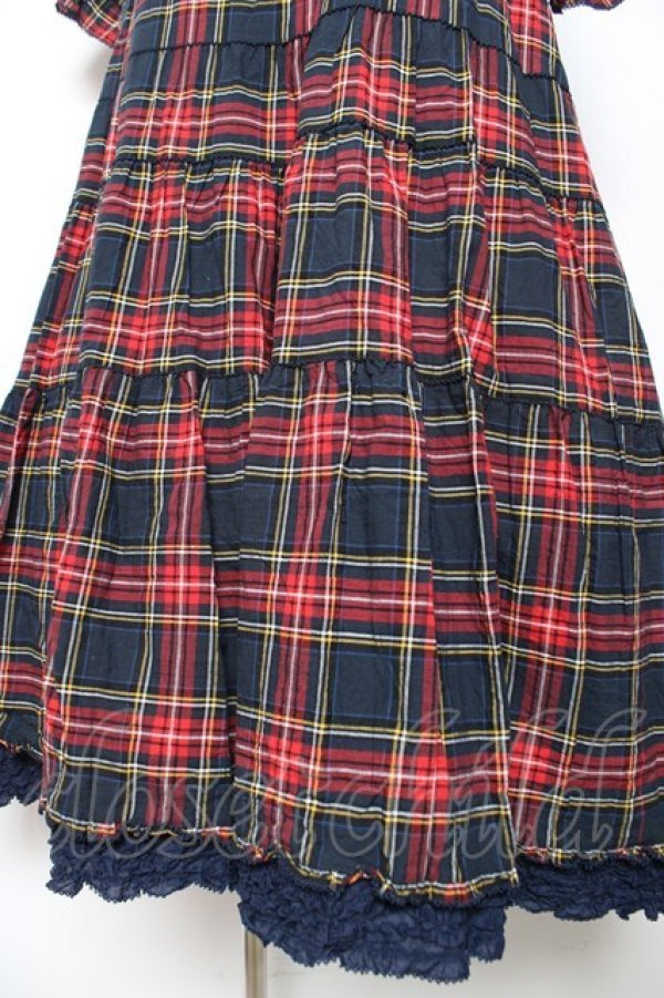 画像4: PINK HOUSE / コットンリネンタータンチェックロングティアードワンピース F 紺 Y-26-01-24-126-LO-OP-SZ-ZY (4)