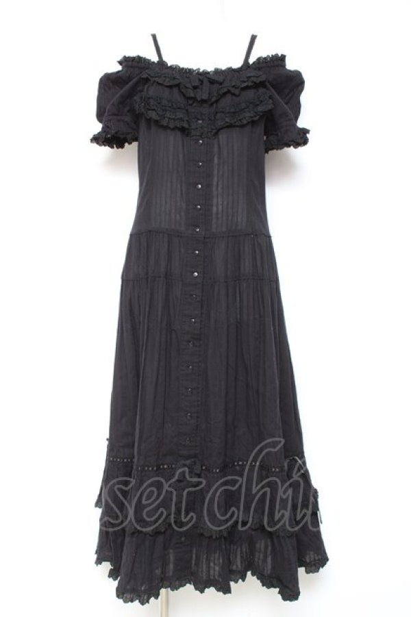 画像1: PINK HOUSE / オフショルティアードロングワンピース F 黒 Y-26-01-27-014-LO-OP-SZ-ZY (1)