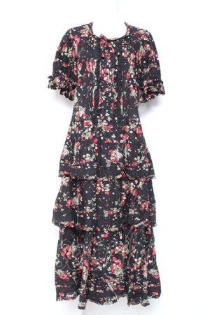 画像: PINK HOUSE / いちごブーケフリルワンピース F 黒 Y-26-01-27-025-LO-OP-SZ-ZY