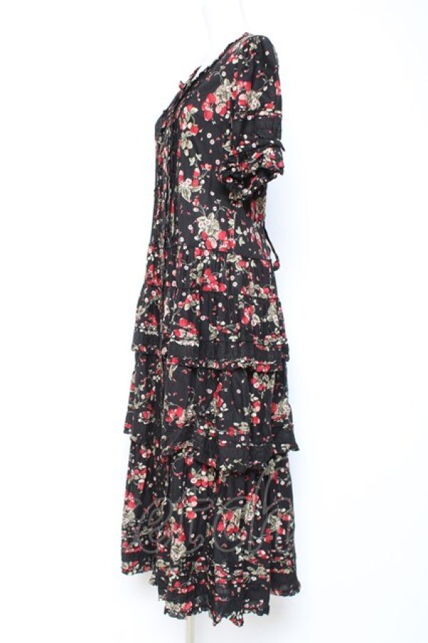 画像2: PINK HOUSE / いちごブーケフリルワンピース F 黒 Y-26-01-27-025-LO-OP-SZ-ZY (2)