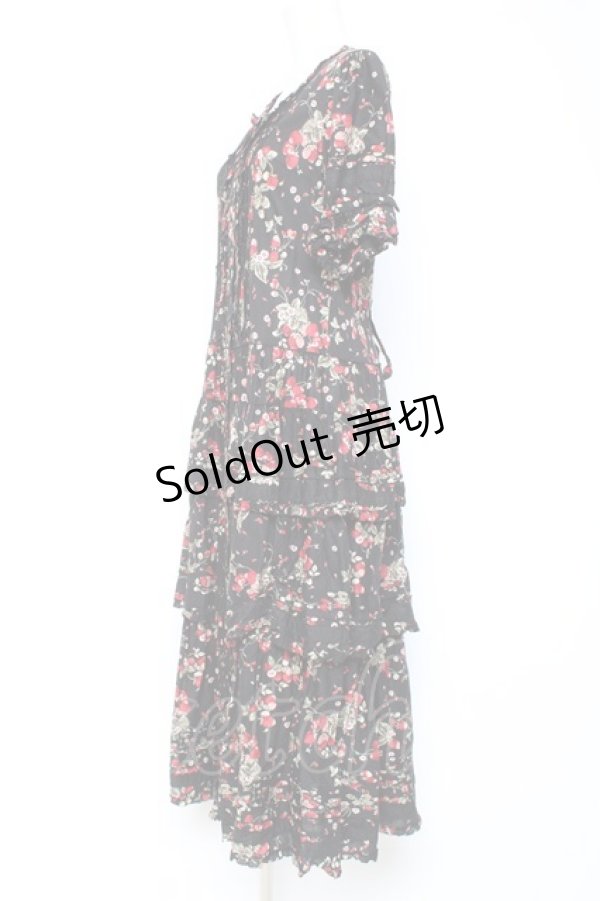 画像2: PINK HOUSE / いちごブーケフリルワンピース F 黒 Y-26-01-27-025-LO-OP-SZ-ZY (2)