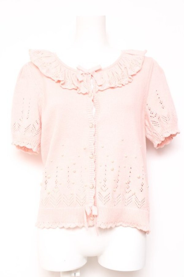 画像1: PINK HOUSE / パール使い透かし柄ニットカーディガン  ピンク Y-26-01-27-029-LO-TO-SA-ZY (1)