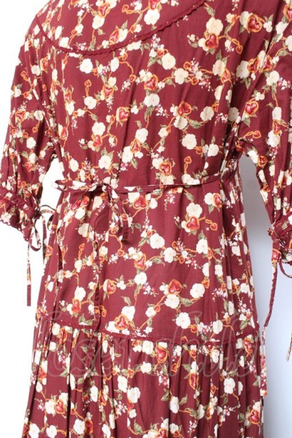 画像4: PINK HOUSE /ハートチェーンフラワーフリルワンピース F ボルドー Y-26-01-27-003-LO-OP-SZ-ZY (4)